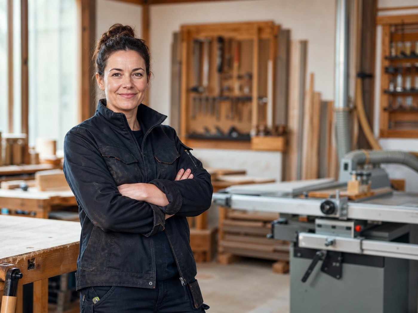 Symbolbild Handwerkerin oder Handwerker in moderner Werkstatt